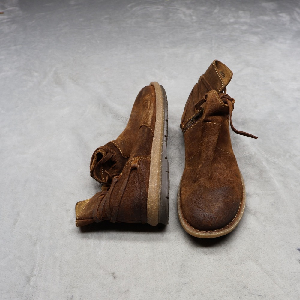 Born Women 8.5‎ Ankle Boots Brown Suede Leather Lace Up Side Zip Casual Outdoor